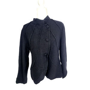 VTG Orvis Women's 100% Boiled Wool Mandarin Collar Black Button Sweater Jacket